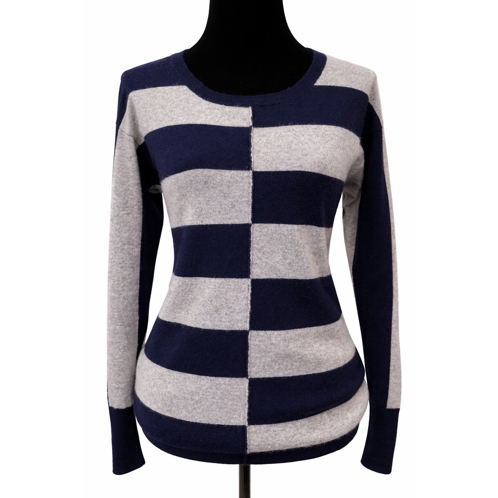 Olivia & Grace Womens Crew Neck Sweater Medium Navy Gray Colorblock Cashmere‎